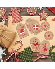 120Pcs Christmas Gifts Kraft Tags 32 Yards Jute String Attached Xmas Holiday