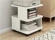 Printer Stand 3-Tier Wooden Laser Printer Stand, Mobile Machine Cart with Open Storage, Heavy Duty Storage Rack for Office and Home, White Printer Table