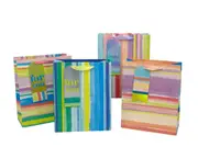 bulk 24 Xlarge Colourful Stripe Gift Bag 4 Assort 31x42cm