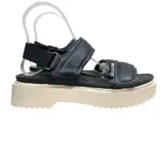 Franco Sarto Womens Winda Sandals Platform Chunky Black Leather Strappy Sz 9M