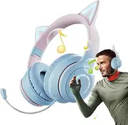 LED Cat Ear Headphones Mic | Wireless Foldable & Wired Over Ear Headphones with Volume Control,Surround Sound Headset Wireless for PC