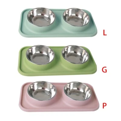 Pet Dog Double Bowls Food Water Stainless Steel Non-Slip Puppy Cat Feeding Dish