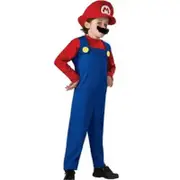 Adult Kids Super Mario Bros Luigi Cosplay Costume Outfit Fancy Dress Party Set (Boys) Red Mario 9-10 Years