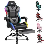 ALFORDSON RGB Gaming Chair with 8 Points Massage and Recline, Ergonomic Executive Office Chair PU Leather with Footrest, Height Adjustable Racing Chair with LED Light, 180kg Capacity (Lyam Grey)