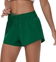 [Aurefin] High Waisted Athletic Shorts for Women, Quick Dry Running Shorts with Zip Pocket and Liner Womens Gym Workout Shorts