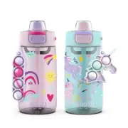 NWT - Ello 2pk Plastic Water Bottle with Pop! Fidget Charm Rainbow Unicorn 14oz