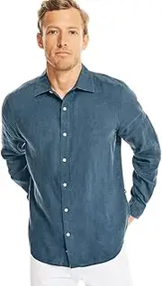 [Nautica] Men’s Solid Linen Long Sleeve Shirt