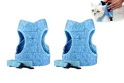2Pcs Dog Medium Sized Adjustable Reflective Soft Padded Pet Harness Easy Control Handle-Blue