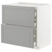 METOD / MAXIMERA base cab f hob/2 fronts/3 drawers, white/Bodbyn grey, 80x60x80 cm