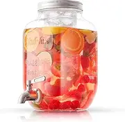 JoyJolt 1-Gallon Drink Dispenser. Glass Beverage Dispenser with Spigot Plus Ice Cylinder and Fruit Infuser! Water Dispenser, Lemonade Stand, Punch Bowl, Juice Container - Drink Dispensers for Parties
