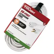 50FT 16AWG 3 Prong White Single Outlet Outdoor Extension Cord