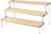 3 Tier Acrylic Wood Display Stand,Perfume Dessert Display Stand,Steps Dessert Table Standsm,for Decoration and Organizer activity(30*7 Wood color)