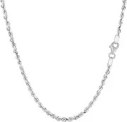 [Jewelry Affairs] 14k White Solid Gold Diamond Cut Rope Chain Necklace, 2.25mm, 24"