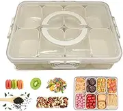 Snackle Box Container, Portable Divided Serving Tray with Lid and Handle, Snack Tackle Box with 8 Compartments for Candy Fruits Nuts, Plastic Storage Organizer for Party Camping Picnic Travel, 1 Pack