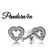 Pandora Mickey Silhouette Earrings; CZ Stones; NeW Tags Velvet Lined Gift Box