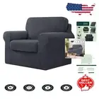 3-Piece Stretch Armchair Cover Set - Soft Grey Sofa Slipcover with Elastic Fit