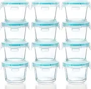 YOZOTI [12-Pack, 5oz] Mini Glass Food Storage Containers, Small Glass Jars with Locking Lids, Food containers, Airtight, Freezer, Microwave, Oven & Dishwasher Friendly (Circular)