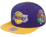 MENS MITCHELL & NESS NBA PATCH OVERLOAD SNAPBACK LAKERS - PURPLE-YELLOW