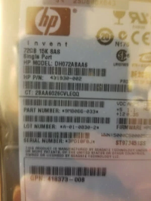 HP DH072ABAA6 72GB 2.5" HD 431930-002