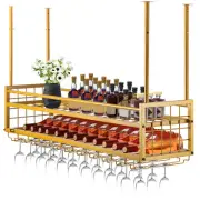 VEVOR Wine Glass Hanging Rack 120*30cm Ceiling-Mounted Bar Wine Rack Gold
