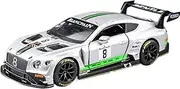 Scale Finished Model Car 1/32 for Bentley Continental GT3 with Pull Back Scale Metal Racing Car Model Miniature Die-cast Vehicles Miniature Replica Car(Silver)