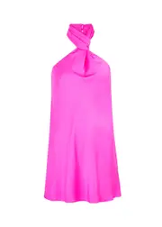 Misha Keren Halterneck Satin Mini Dress - Bright Pink - XS (UK 6 / XS) XS (UK 6 / XS)