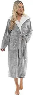 [Slumber Hut] Ladies Hooded Fleece Dressing Gown - Luxury Grey Shimmer Sherpa Bear Hood - Leopard Animal Print - Teddy Fabric Winter Womens Bathrobe - Size 8 10 12 14 16 18 20 22