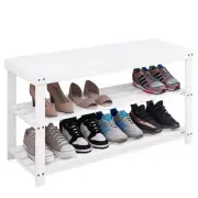 Bamboo Shoe Rack Bench, 3-Tier Shoe Organizer Storage Shelf for Entryway Hall...