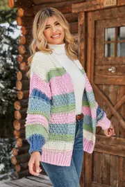 Cupshe Colorblock Crochet Open Front Cardigan - Beige,L