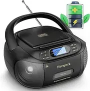 Rechargeable Boombox CD and Cassette Player Combo with FM Radio, Portable CD Tape Player for Home, Built-in Stereo Speakers, Super Bass, Audio Supported AUX Input, USB Playback, Headphone Jack Output