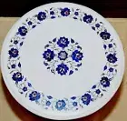 White Marble Coffee Table Top Lapis Lazuli Stone Inlay Work Office Side Table