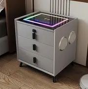 [Generic] Smart Nightstand with Wireless Charging, USB, 4 Bluetooth Speakers, LED Lights, Fingerprint Lock, Black Colour, Medium, TB101