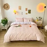 Pink Plaid Bedding Set King Size,Geometry Houndstooth Print Duvet Cover for Adult Grils Kids Minimalist Nordic Quilt Cover Queen Quilt Cover Set,King(245x210cm)