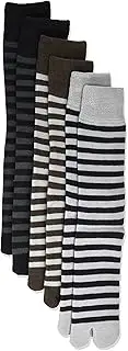 ettoumonogatari(エットウモノガタリ) Ettou Monogatari Crew Socks, Tabi Pile, Men's, Border, US Men's Size 6-10 (24-26 cm), stripes