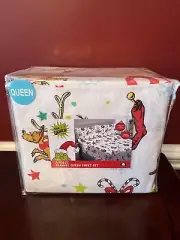 THE GRINCH & MAX Dr Seuss QUEEN 4 piece 100% Flannel Sheet Set-New With Tags