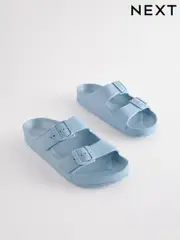 Blue EVA Double Strap Flat Slider Sandals With Adjustable Buckles (Q89254) | $23
