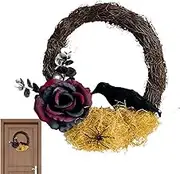 Halloween Door Wreath - Halloween Garland with Artificial Flower for Door - Artificial Party Decorations Props Crow Home Decor for Outside House Yard