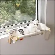 No Drilling Cat Hammock Bed for Indoor Cats - Large Beige Window Seat Lounge Mount Shelves