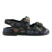 Chanel 21A Black Denim Graffiti CC Logo Mule Slide Strap Flat Dad Sandal 36.5