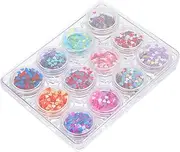 Mikinona 12pcs Heart-Shaped Nail Art Decorations Glitter Sequins Makeup Sticker for Party Craft Projects