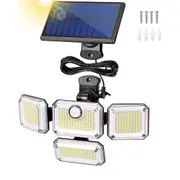 Solar Motion Sensor Wall Lights 4 Heads Security Flood Light Garden Yard Outdoor Lights -4 Heads with 5M Cable