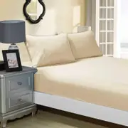 Fabric Fantastic 1000tc Ultra Soft King Single Size Bed Yellow Cream Fitted Sheet & Pillowcase Set