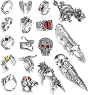 [Kakonia] 16-17Pcs Vintage Punk Rings for Men Women Snake Ring Open Rings Set Knuckle Stacking Ring Boho Finger Rings