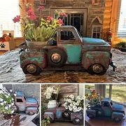 Creative Retro Green Small Truck Flower Pot Flower Plants Succulent Planter, Potted Plants Flower Pot Ornament Resin Statue Planter Cactus Desk Plant Pots for