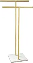 40 Inch Standing Towel Rack for Bathroom Floor Double-T Shape Bath Towel Sheet Holder with Marble Design Base Towel Rack Standing Next to Tub or Shower Towel Holder Stand SUS304 Brushed Gold