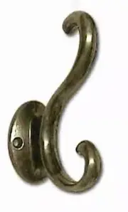 4-1/8" Double Prong Coat Hook Antique Brass