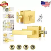 Brushed Satin Brass Deadbolt with Reversible Lever Handle - Home Security Set