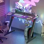 1.4m Modern Ergonomic Gaming Desk Spacious Computer Workstation w RGB LED Lights