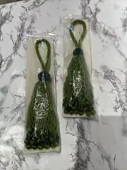 Beaded Curtain Tassels 6” Plus Loop All Seed Beaded Green 2 Tone Boho Texture