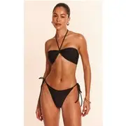 Black Twist Strap Tie Side Bikini Bottoms, Black